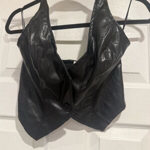 Bear Dance Black Women's Faux Leather Cropped Halter Top